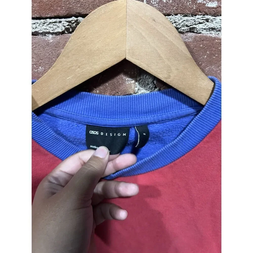 ASOS Design Colorblock Crewneck Sweatshirt Small Red Blue